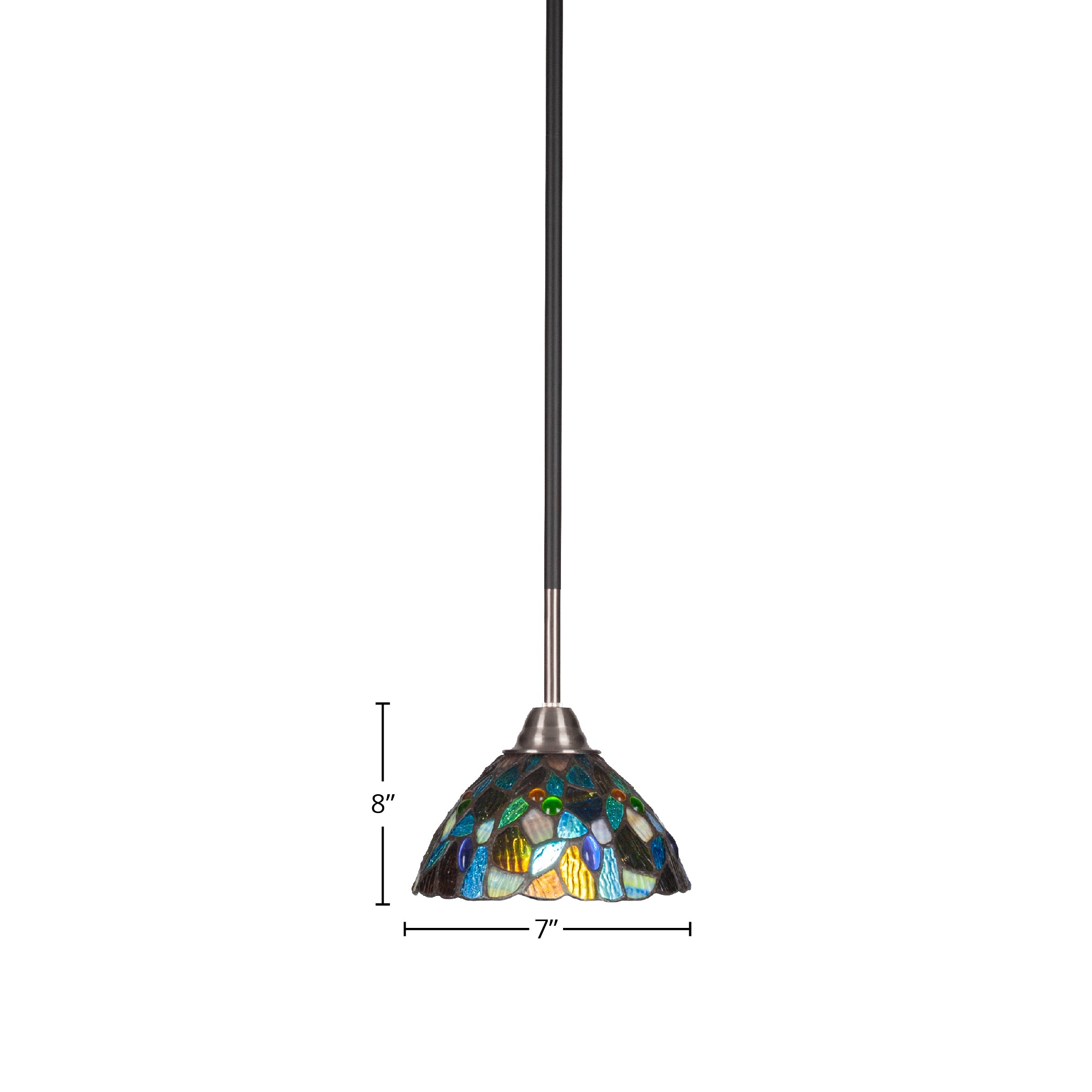 Paramount One Light Mini Pendant in Matte Black & Brushed Nickel with 7" Blue Mosaic Art Glass Shade
