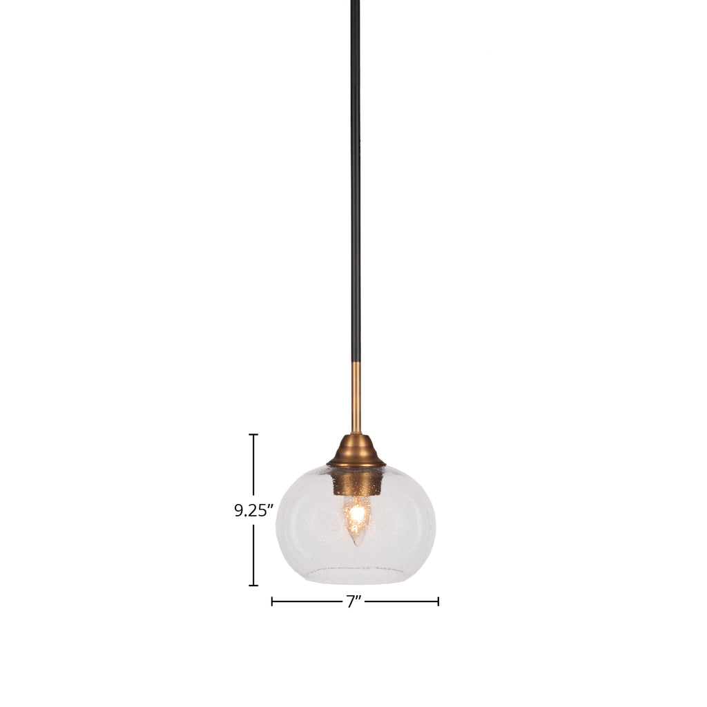 Paramount One Light Mini Pendant in Matte Black & Brass with 7" Clear Bubble Shade