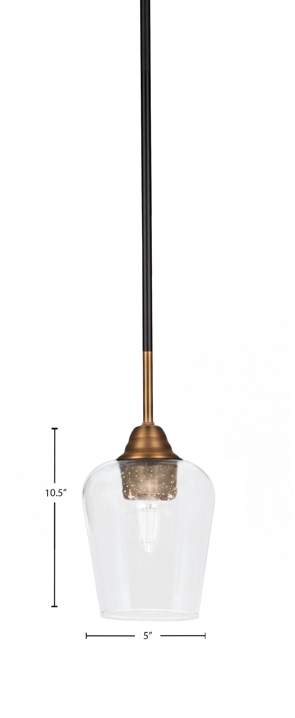 Paramount One Light Mini Pendant in Matte Black & Brass with 5" Clear Bubble Shade