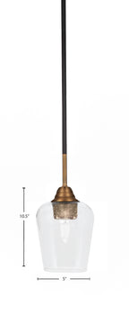 Paramount One Light Mini Pendant in Matte Black & Brass with 5" Clear Bubble Shade