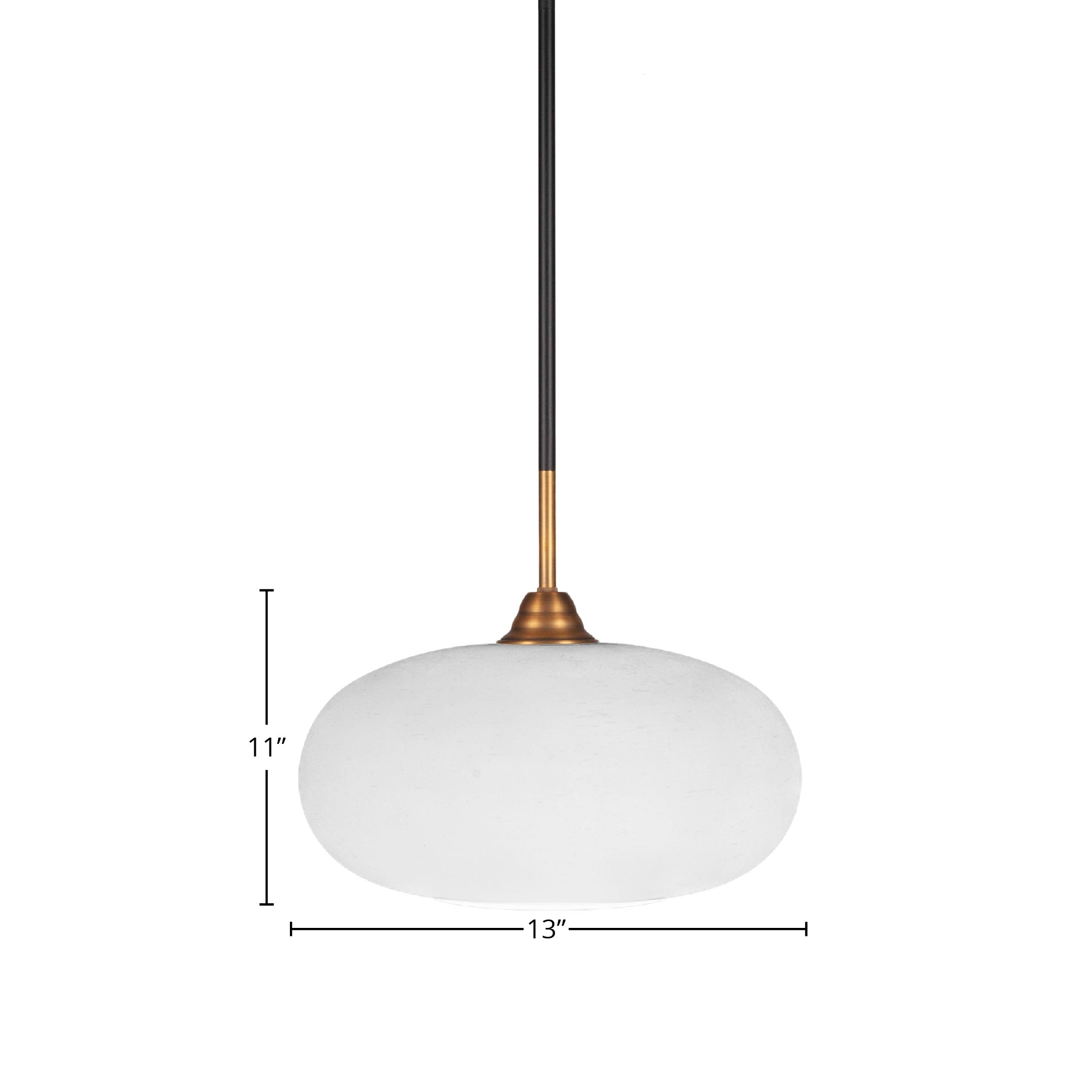 Paramount One Light Pendant in Matte Black & Brass with 13" White Muslin Shade