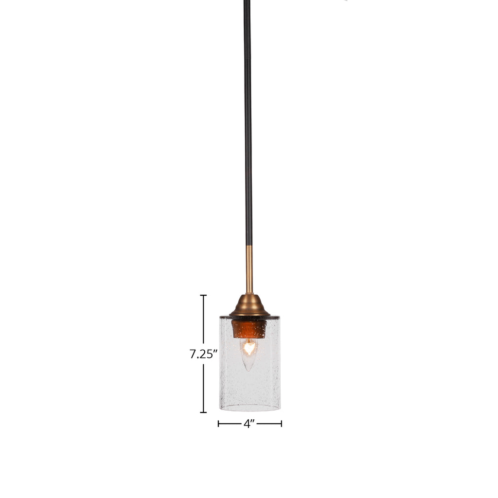 Paramount One Light Mini Pendant in Matte Black & Brass with 4" Clear Bubble Shade
