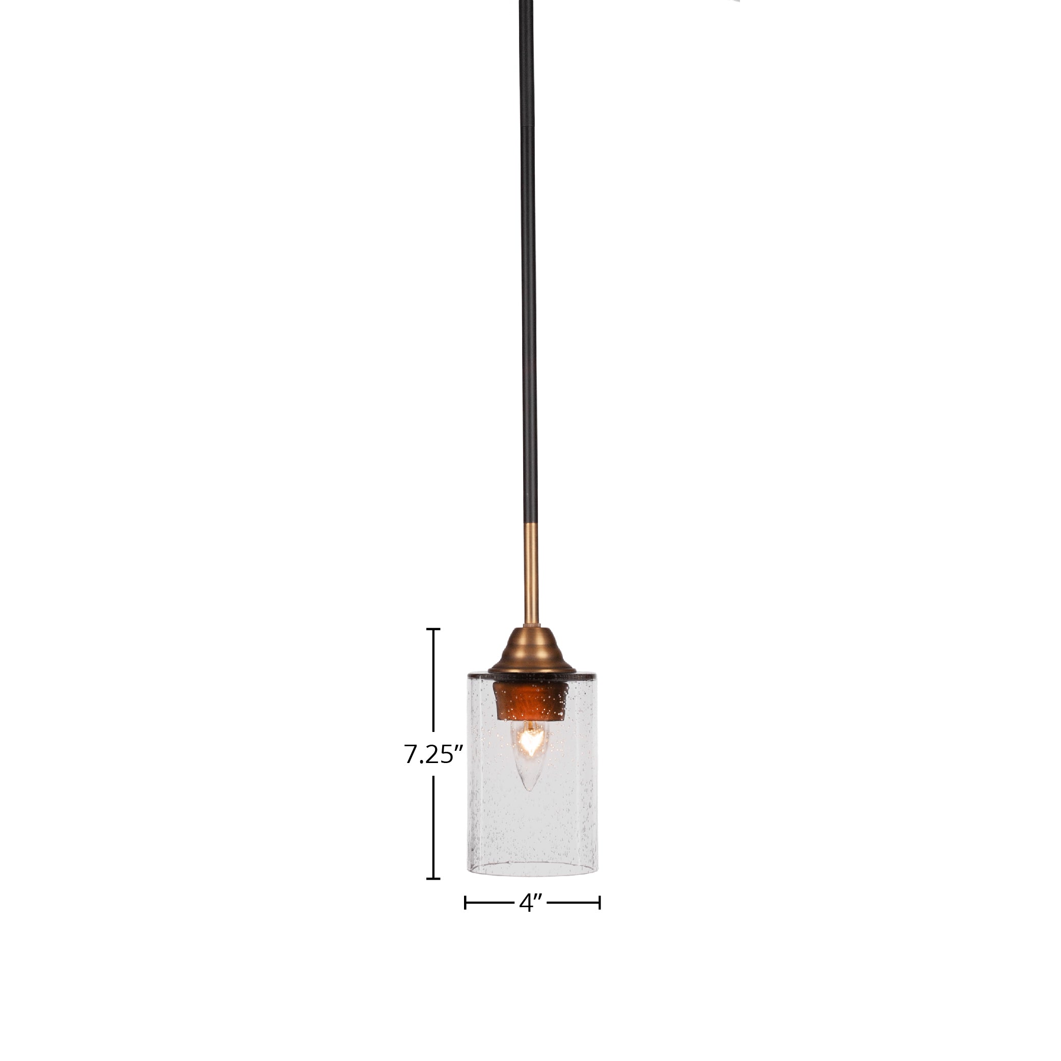 Paramount One Light Mini Pendant in Matte Black & Brass with 4" Clear Bubble Shade