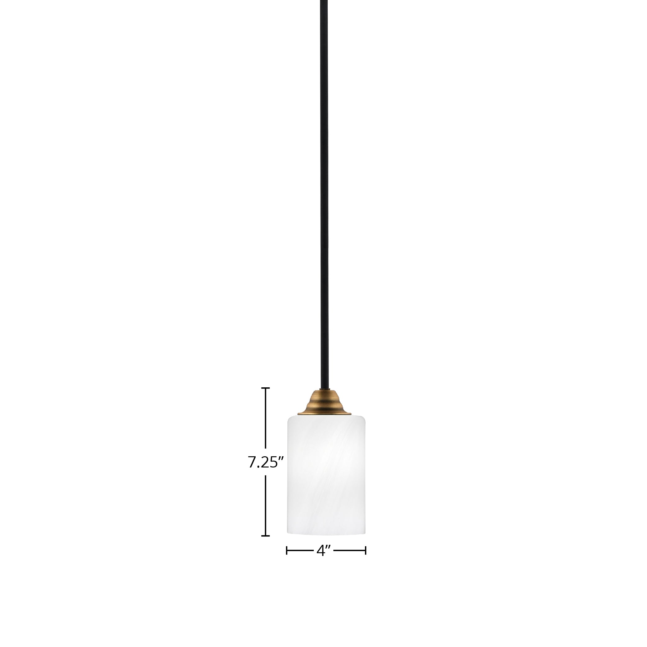 Paramount One Light Mini Pendant in Matte Black & Brass with 4" White Marble Shade
