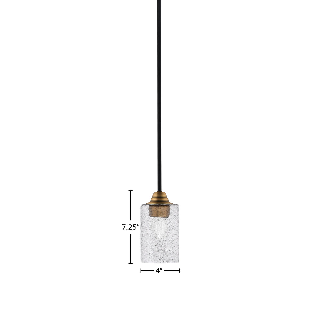 Paramount One Light Mini Pendant in Matte Black & Brass with 4" Smoke Bubble Shade