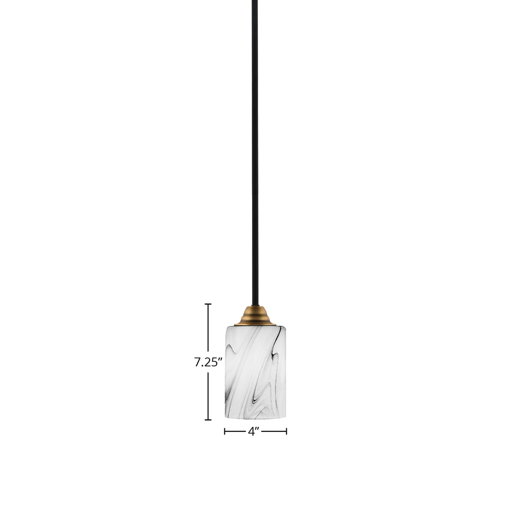 Paramount One Light Mini Pendant in Matte Black & Brass with 4" Onyx Swirl Shade