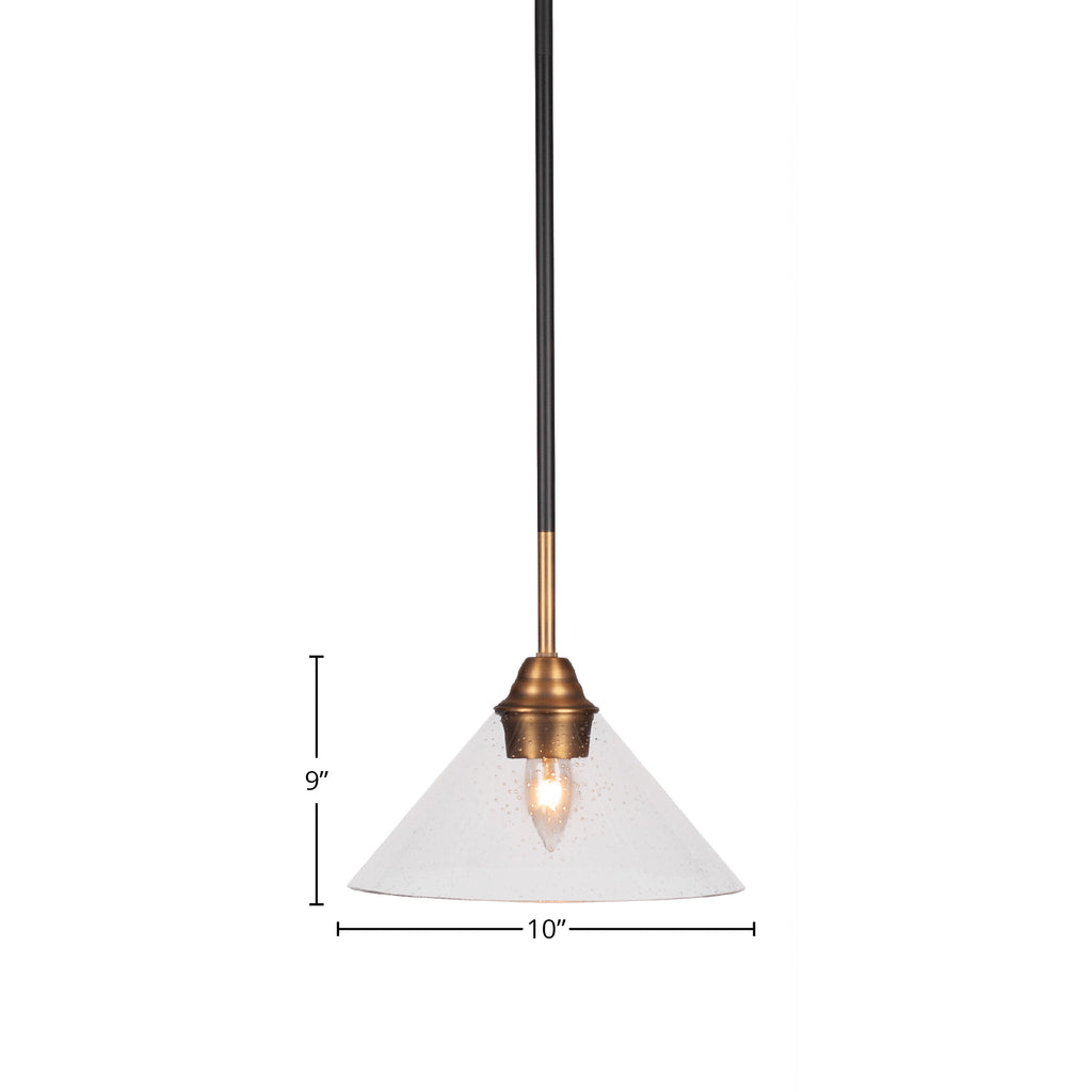 Paramount One Light Mini Pendant in Matte Black & Brass with 10" Clear Bubble Shade