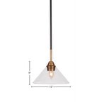 Paramount One Light Mini Pendant in Matte Black & Brass with 10" Clear Bubble Shade