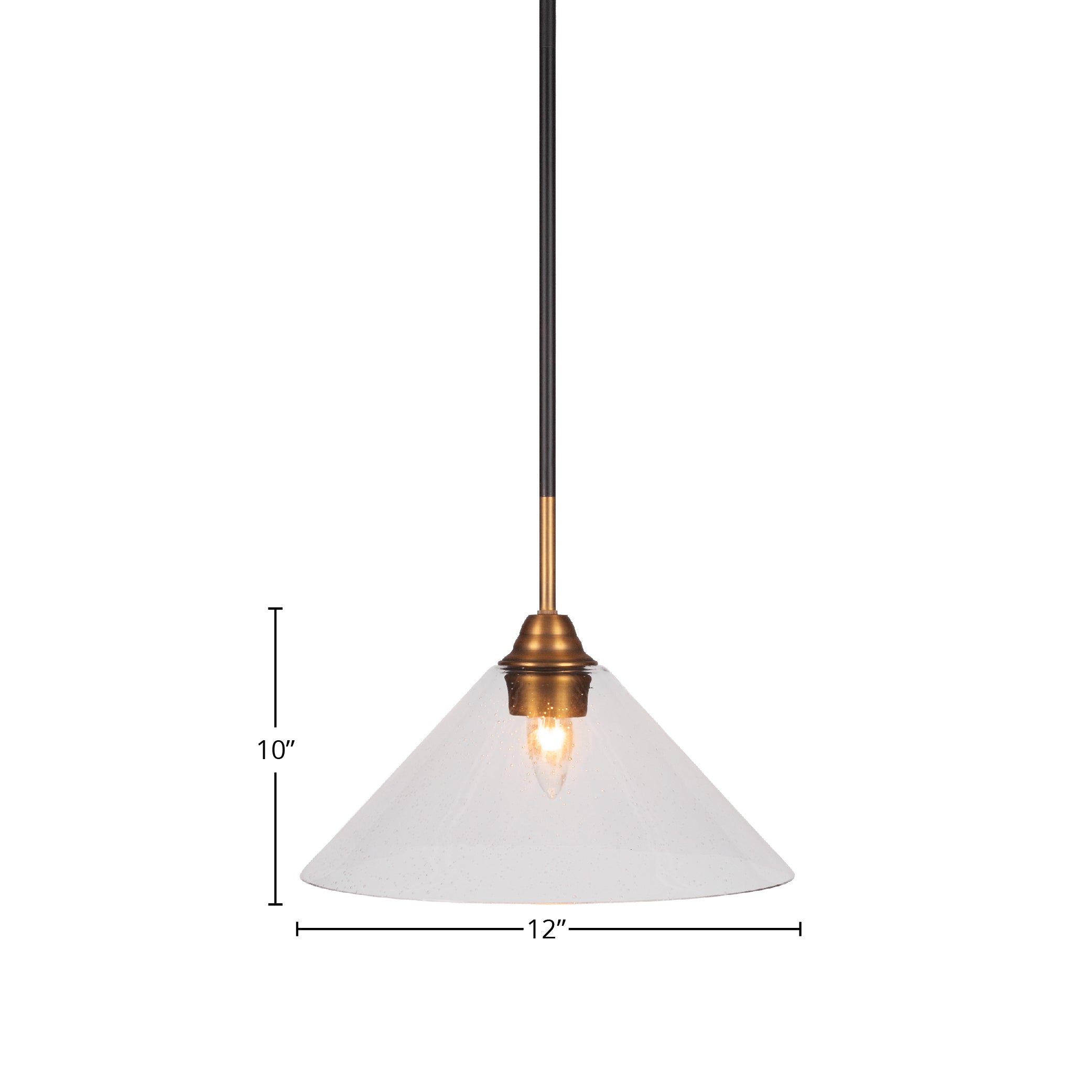 Paramount One Light Pendant in Matte Black & Brass with 12" Clear Bubble Shade