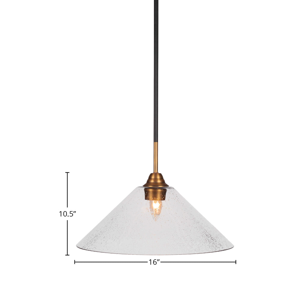 Paramount One Light Pendant in Matte Black & Brass with 16" Clear Bubble Shade