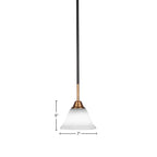 Paramount One Light Mini Pendant in Matte Black & Brass with 7" White Muslin Shade
