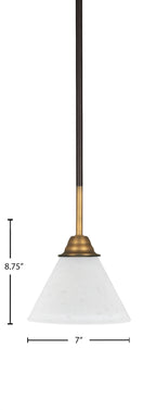 Paramount One Light Mini Pendant in Matte Black & Brass with 7" White Muslin Shade