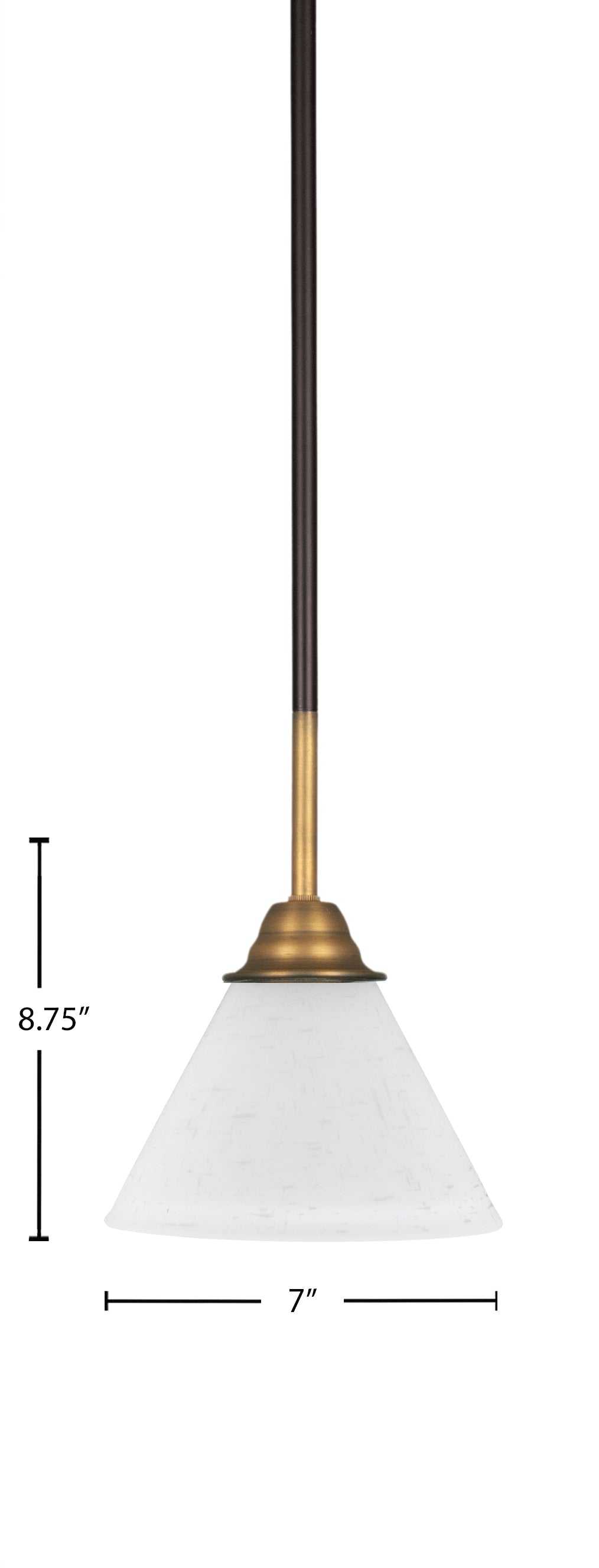 Paramount One Light Mini Pendant in Matte Black & Brass with 7" White Muslin Shade