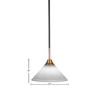 Paramount One Light Mini Pendant in Matte Black & Brass with 10" White Muslin Shade