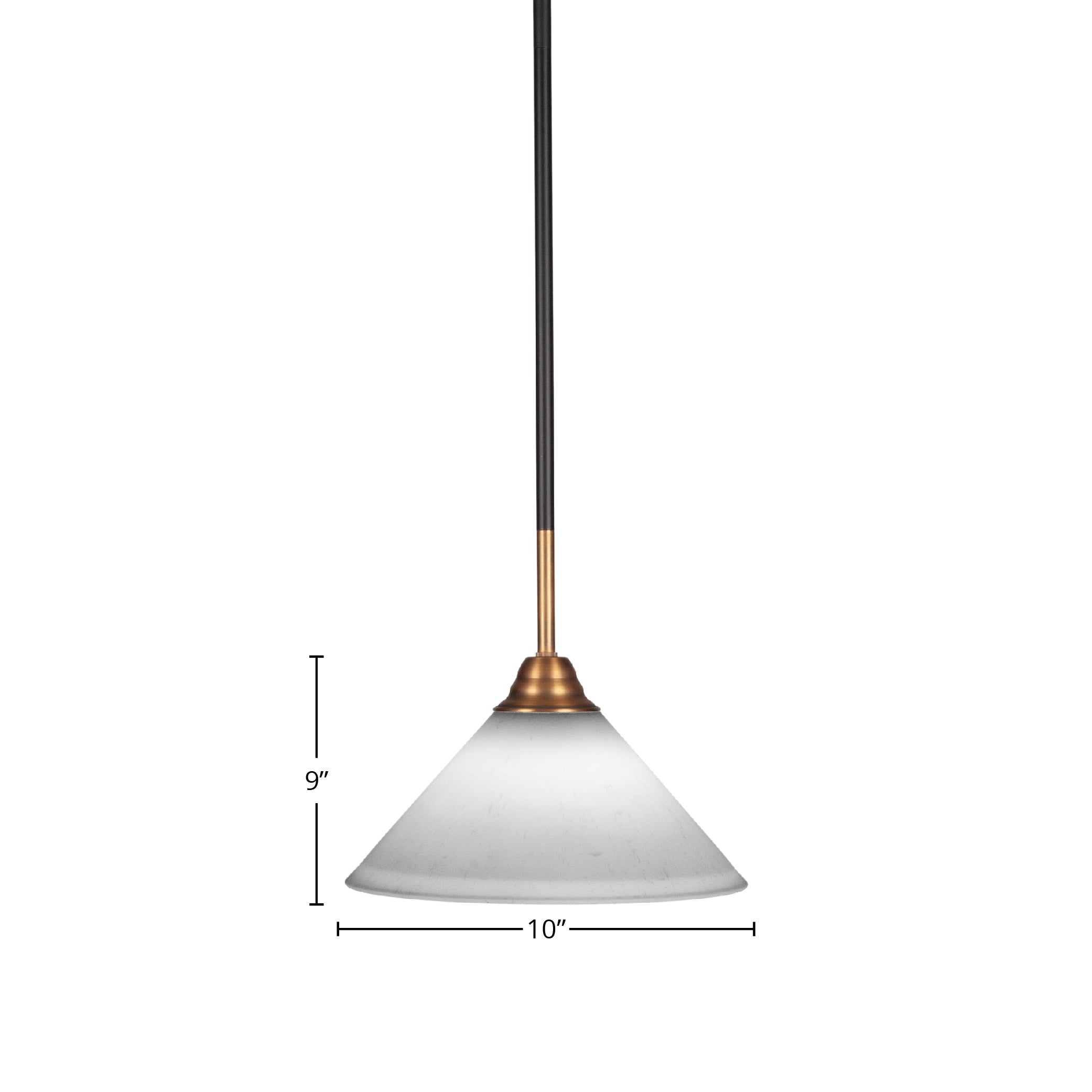 Paramount One Light Mini Pendant in Matte Black & Brass with 10" White Muslin Shade