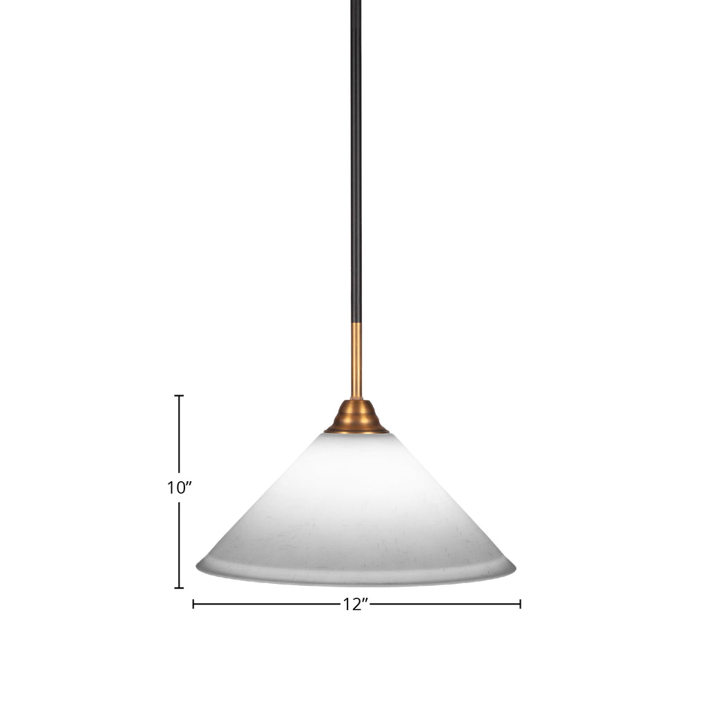 Paramount One Light Pendant in Matte Black & Brass with 12" White Muslin Shade