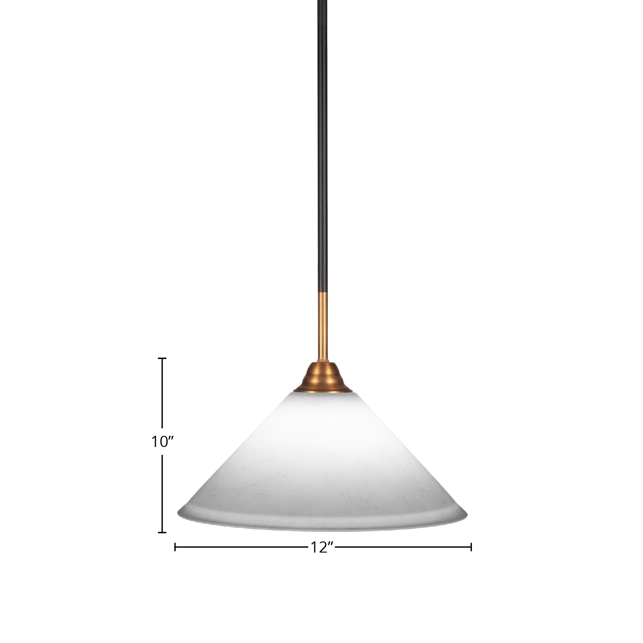 Paramount One Light Pendant in Matte Black & Brass with 12" White Muslin Shade