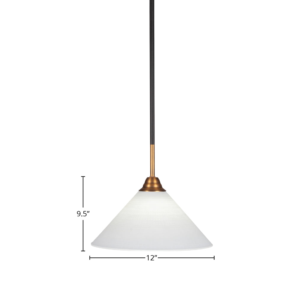 Paramount One Light Pendant in Matte Black & Brass with 12" White Matrix Shade