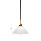 Paramount One Light Pendant in Matte Black & Brass with 12" White Matrix Shade