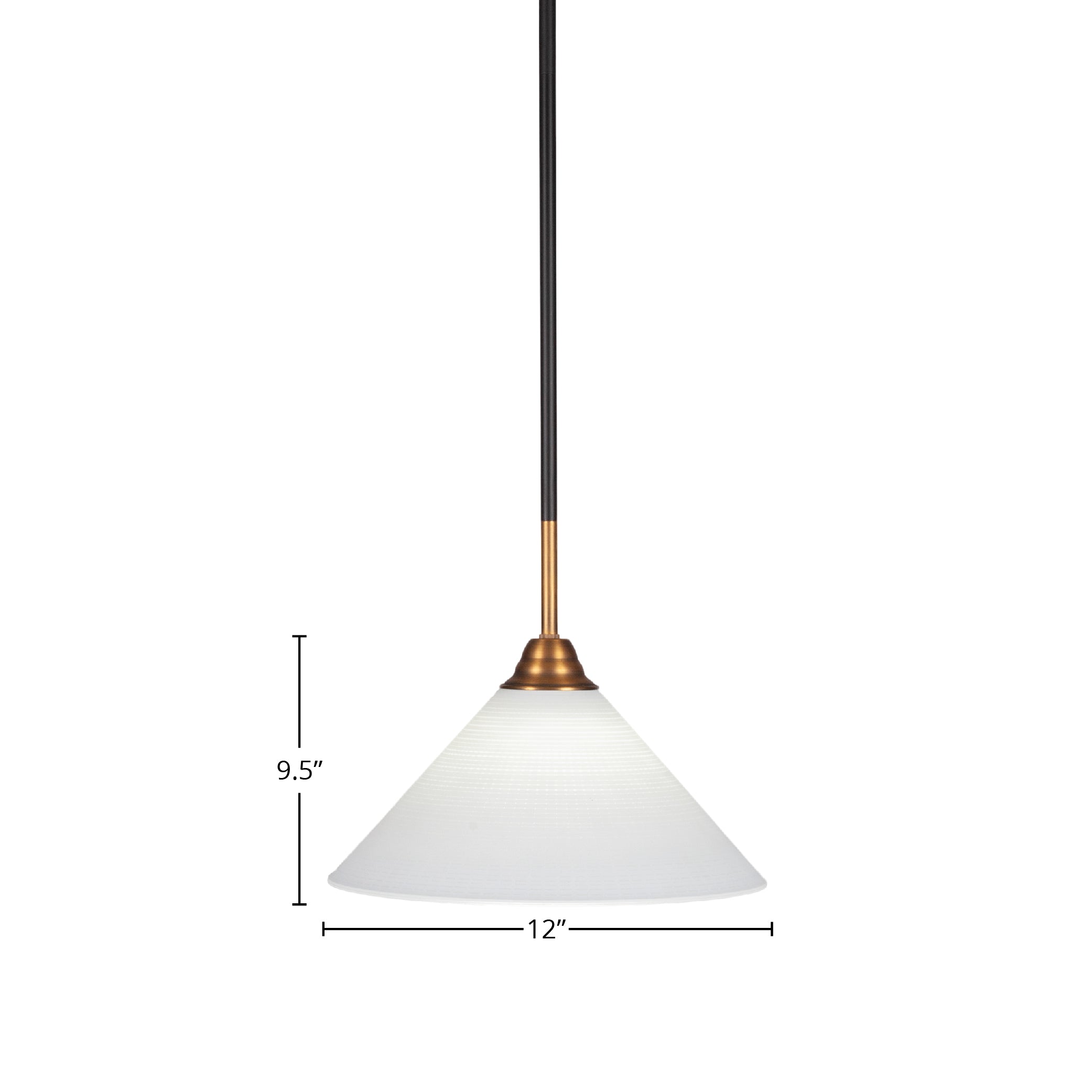 Paramount One Light Pendant in Matte Black & Brass with 12" White Matrix Shade