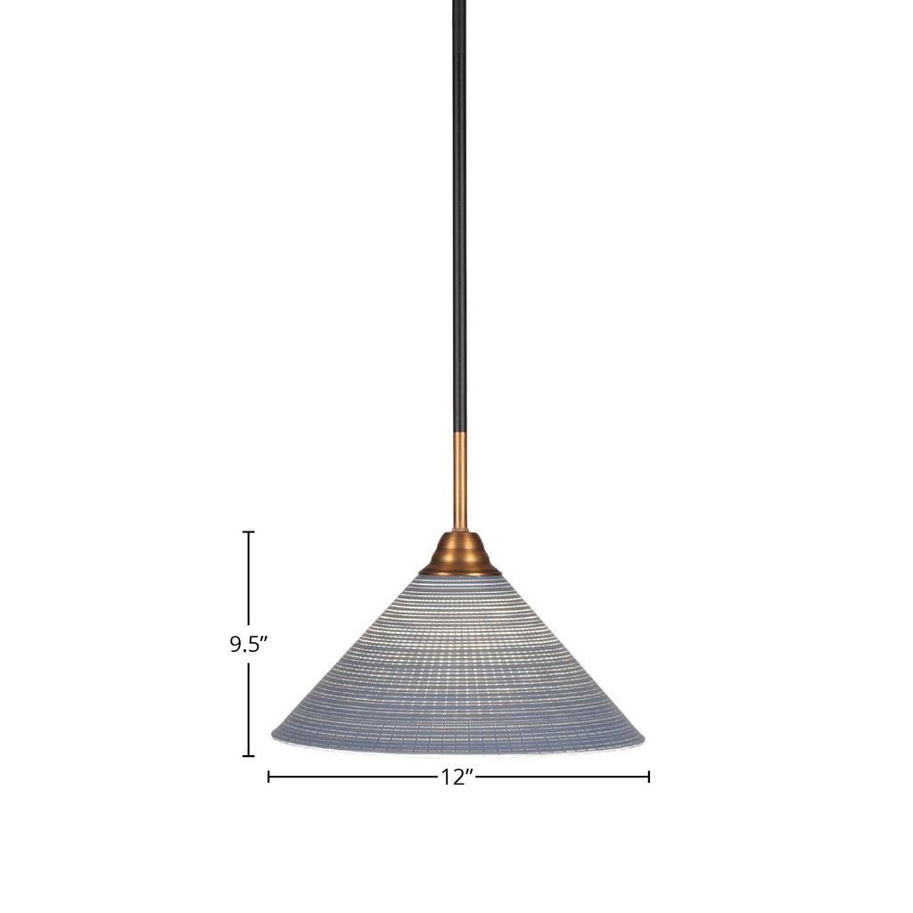 Paramount One Light Pendant in Matte Black & Brass with 12" Gray Matrix Shade