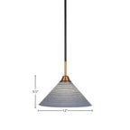 Paramount One Light Pendant in Matte Black & Brass with 12" Gray Matrix Shade