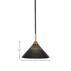 Paramount One Light Pendant in Matte Black & Brass with 12" Black Matrix Shade
