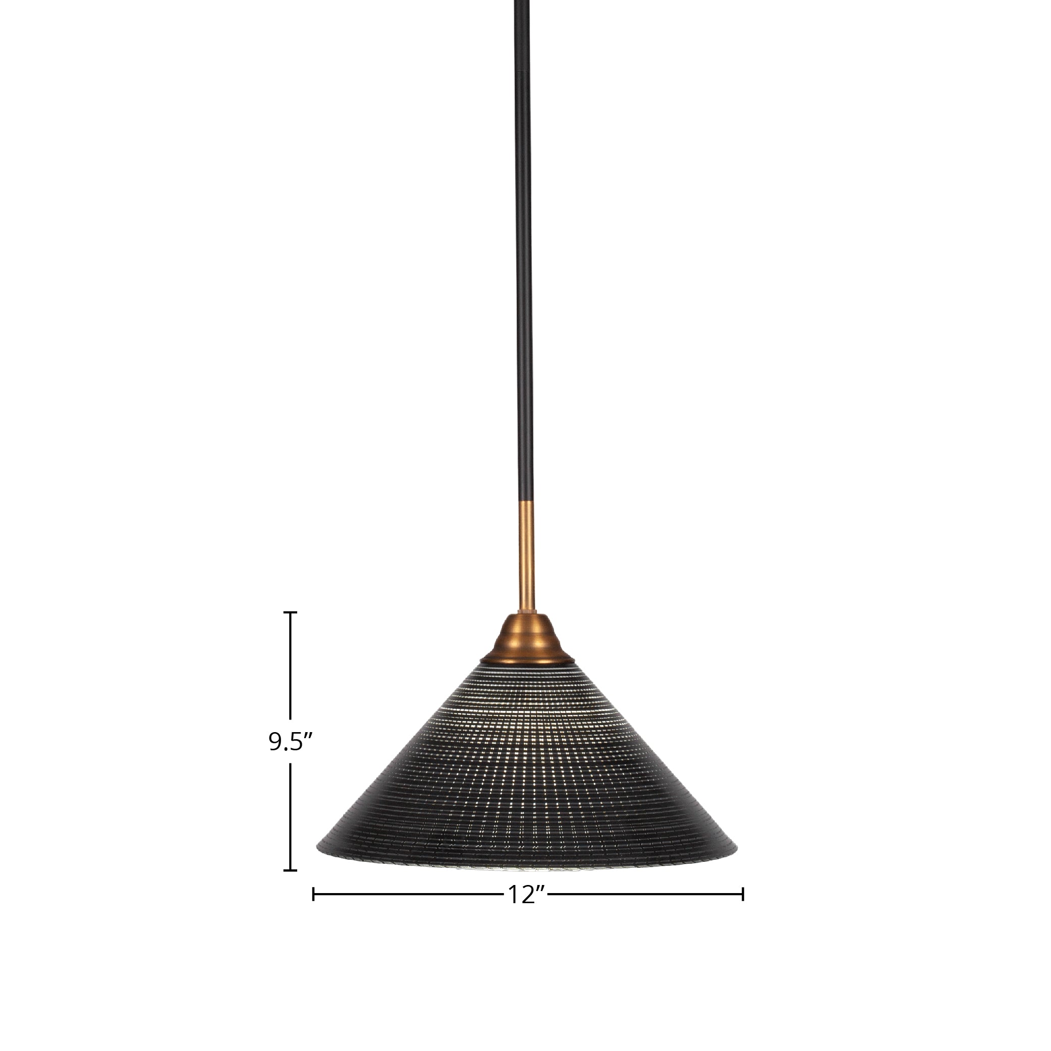 Paramount One Light Pendant in Matte Black & Brass with 12" Black Matrix Shade