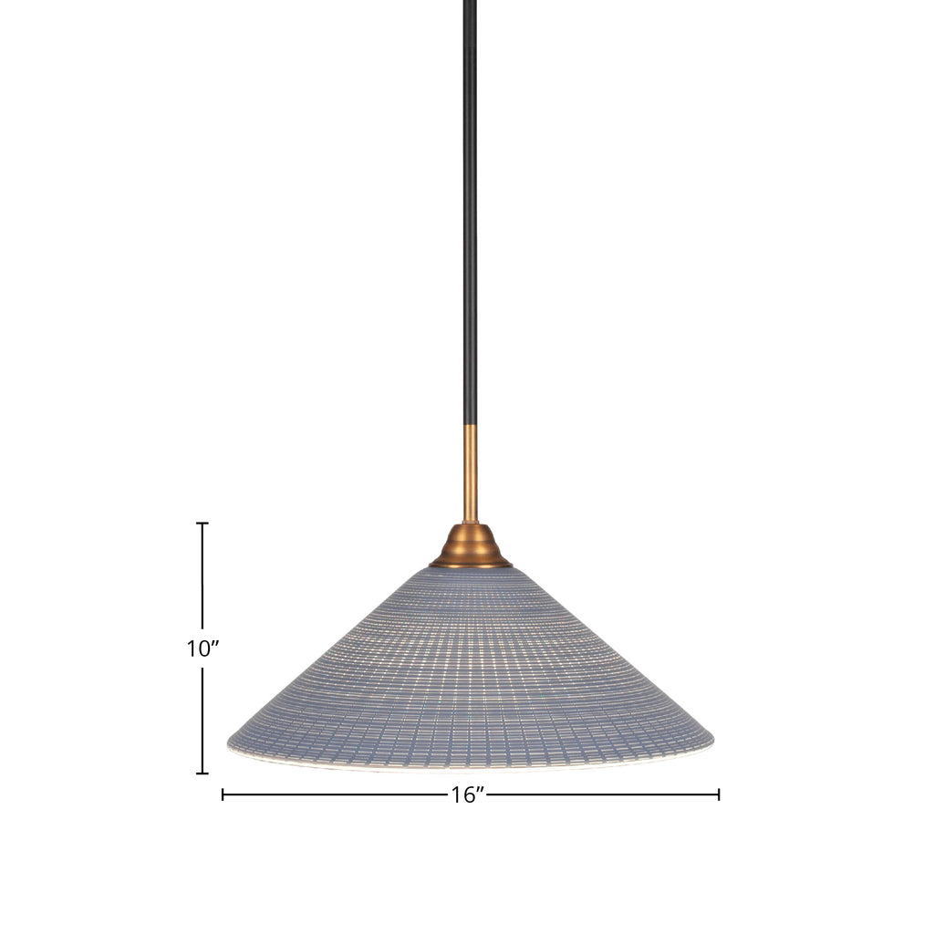 Paramount One Light Pendant in Matte Black & Brass with 16" Gray Matrix Shade