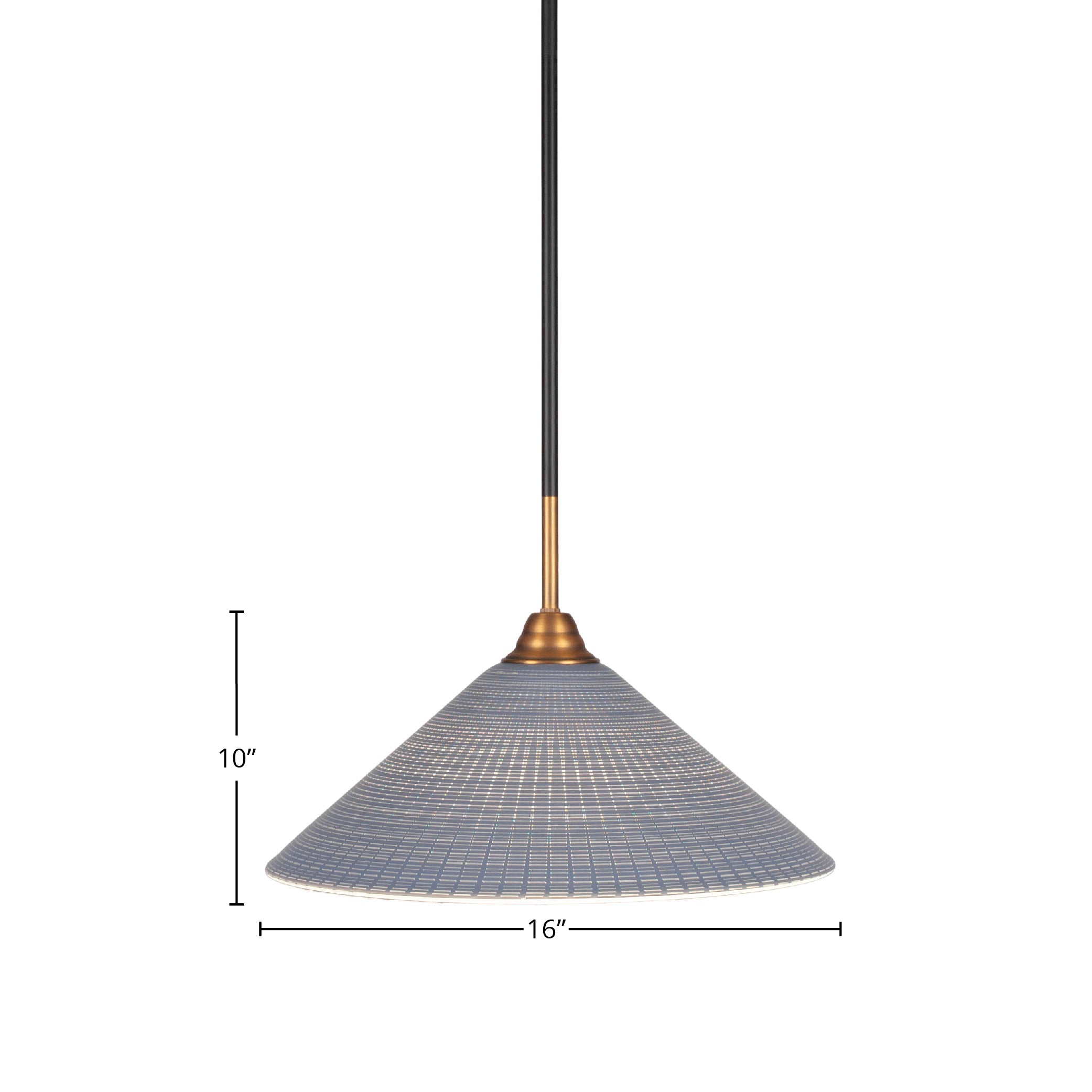 Paramount One Light Pendant in Matte Black & Brass with 16" Gray Matrix Shade