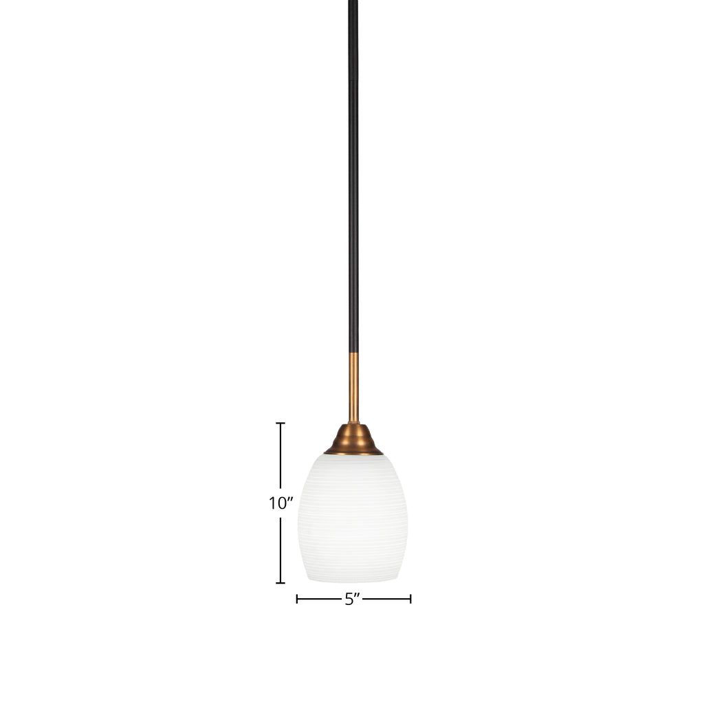 Paramount One Light Mini Pendant in Matte Black & Brass with 5" White Matrix Shade
