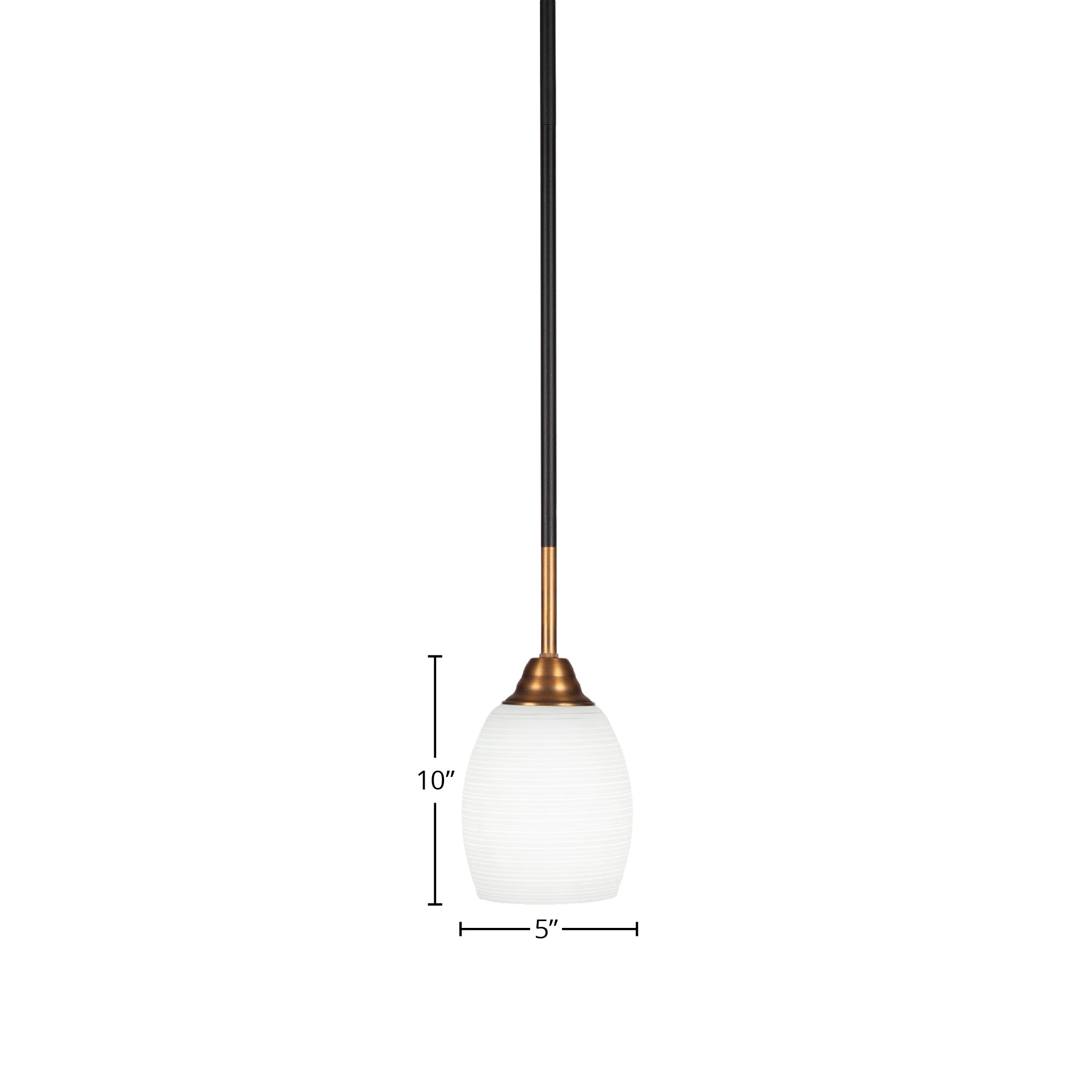 Paramount One Light Mini Pendant in Matte Black & Brass with 5" White Matrix Shade