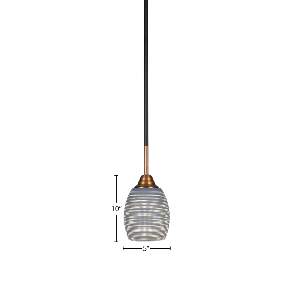 Paramount One Light Mini Pendant in Matte Black & Brass with 5" Gray Matrix Shade