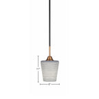 Paramount One Light Mini Pendant in Matte Black & Brass with 6" Gray Matrix Shade