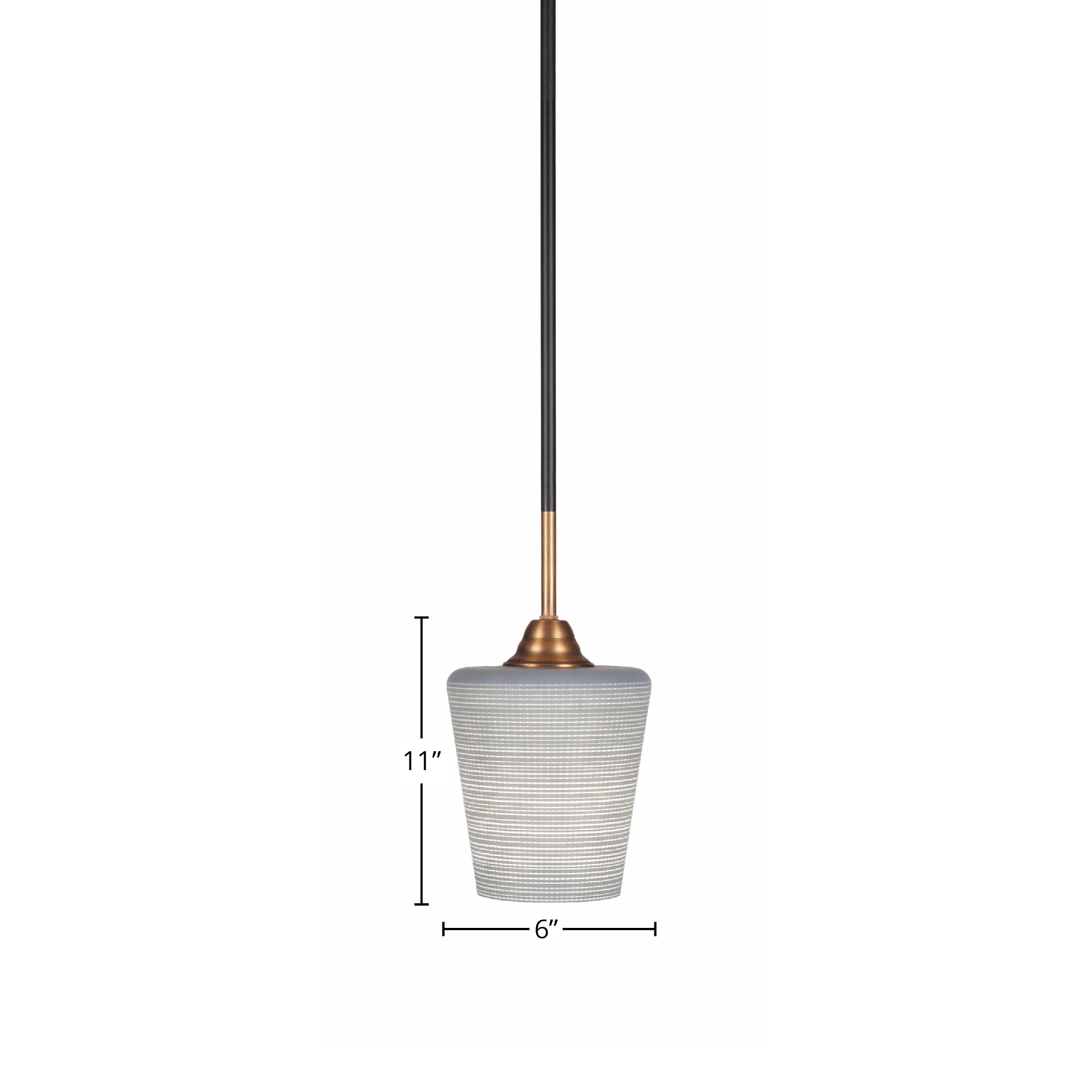 Paramount One Light Mini Pendant in Matte Black & Brass with 6" Gray Matrix Shade