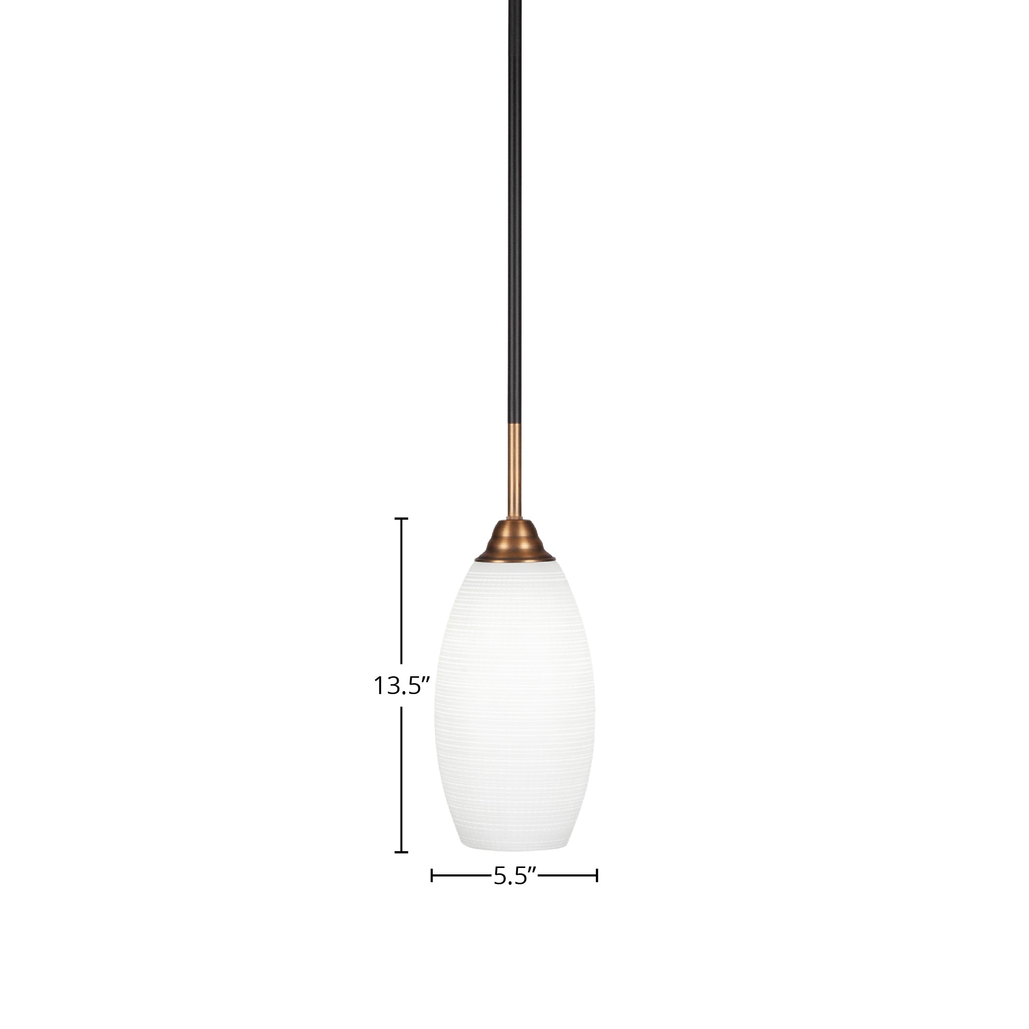 Paramount One Light Mini Pendant in Matte Black & Brass with 5.5" White Matrix Shade