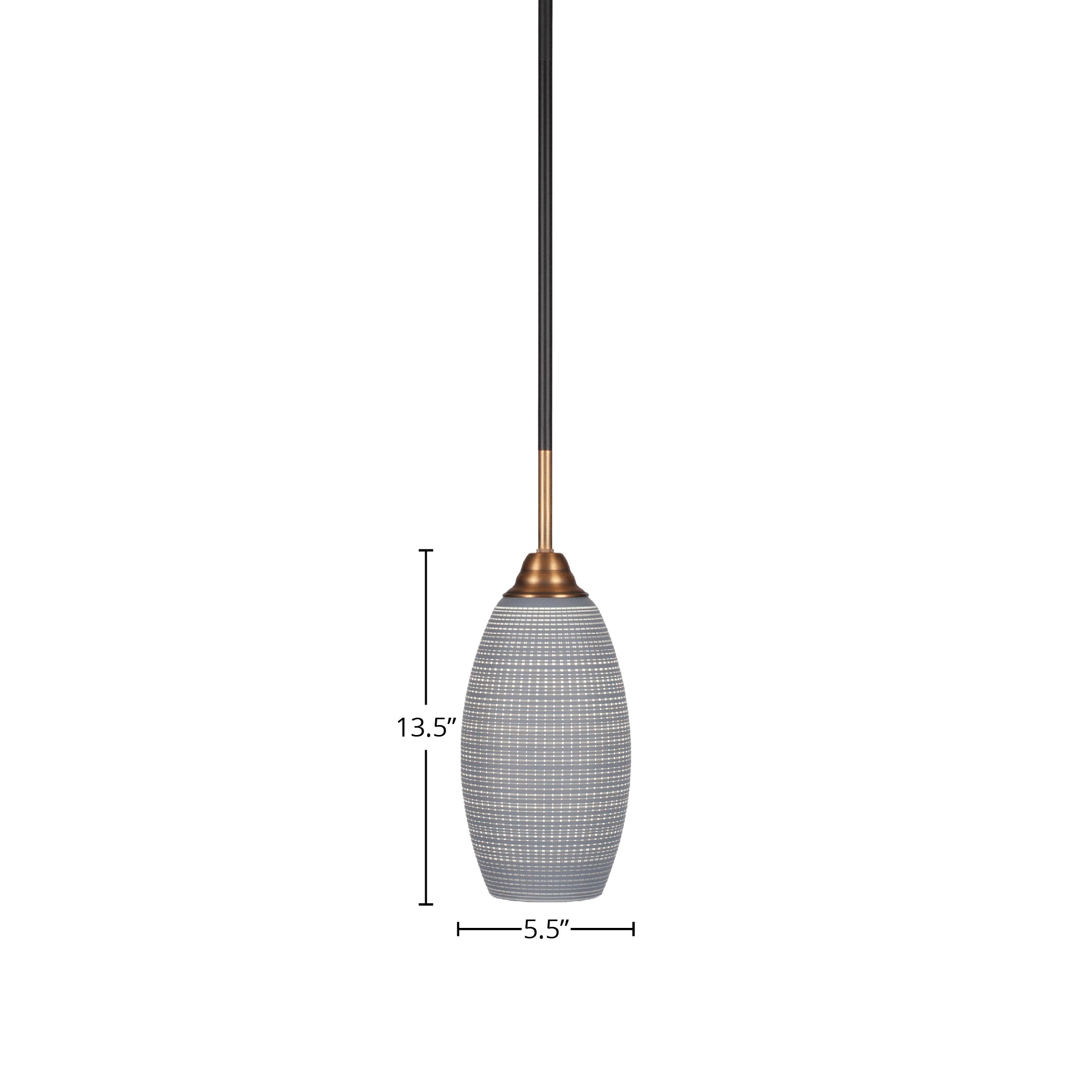 Paramount One Light Mini Pendant in Matte Black & Brass with 5.5" Gray Matrix Shade