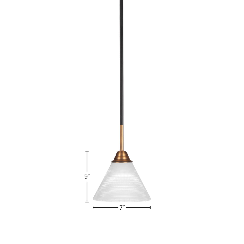 Paramount One Light Mini Pendant in Matte Black & Brass with 7" White Matrix Shade