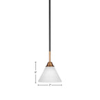 Paramount One Light Mini Pendant in Matte Black & Brass with 7" White Matrix Shade