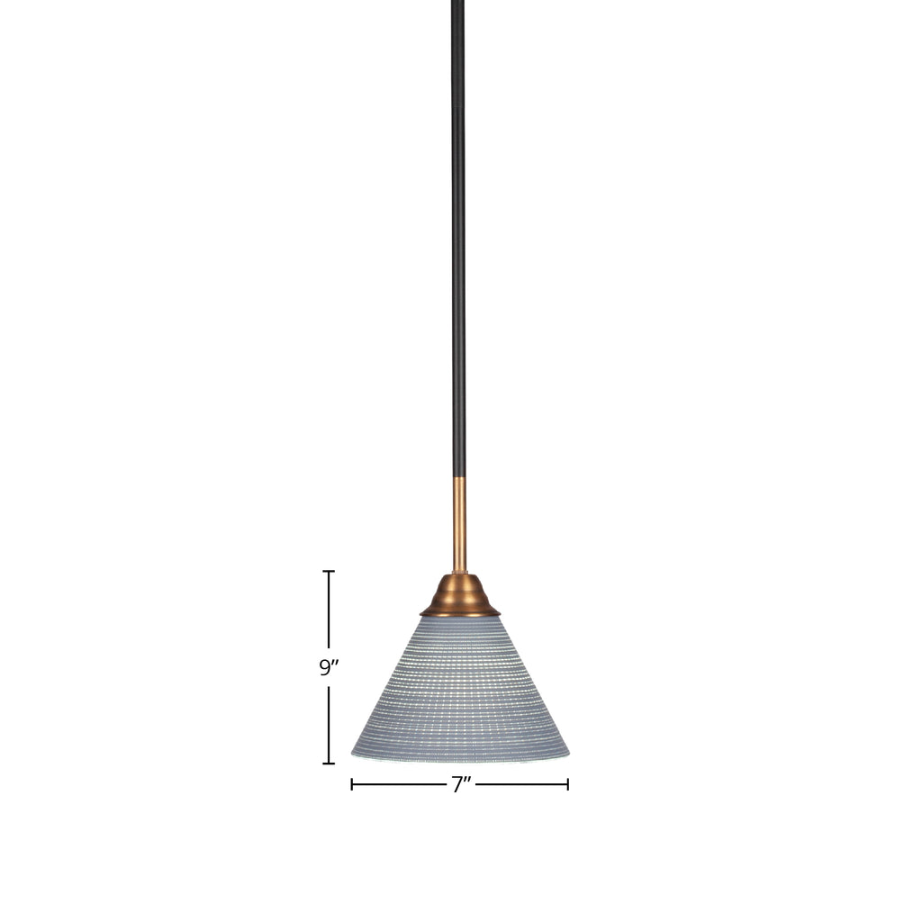 Paramount One Light Mini Pendant in Matte Black & Brass with 7" Gray Matrix Shade
