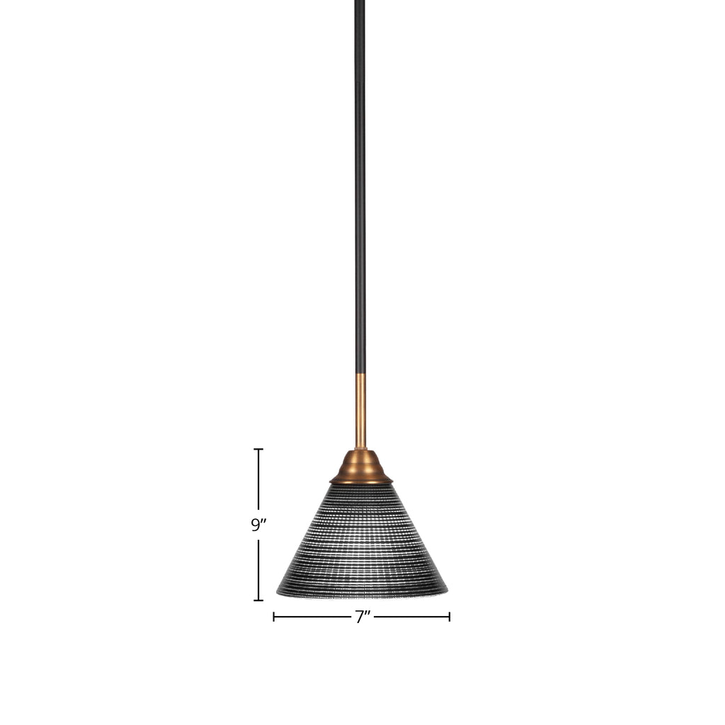 Paramount One Light Mini Pendant in Matte Black & Brass with 7" Black Matrix Shade
