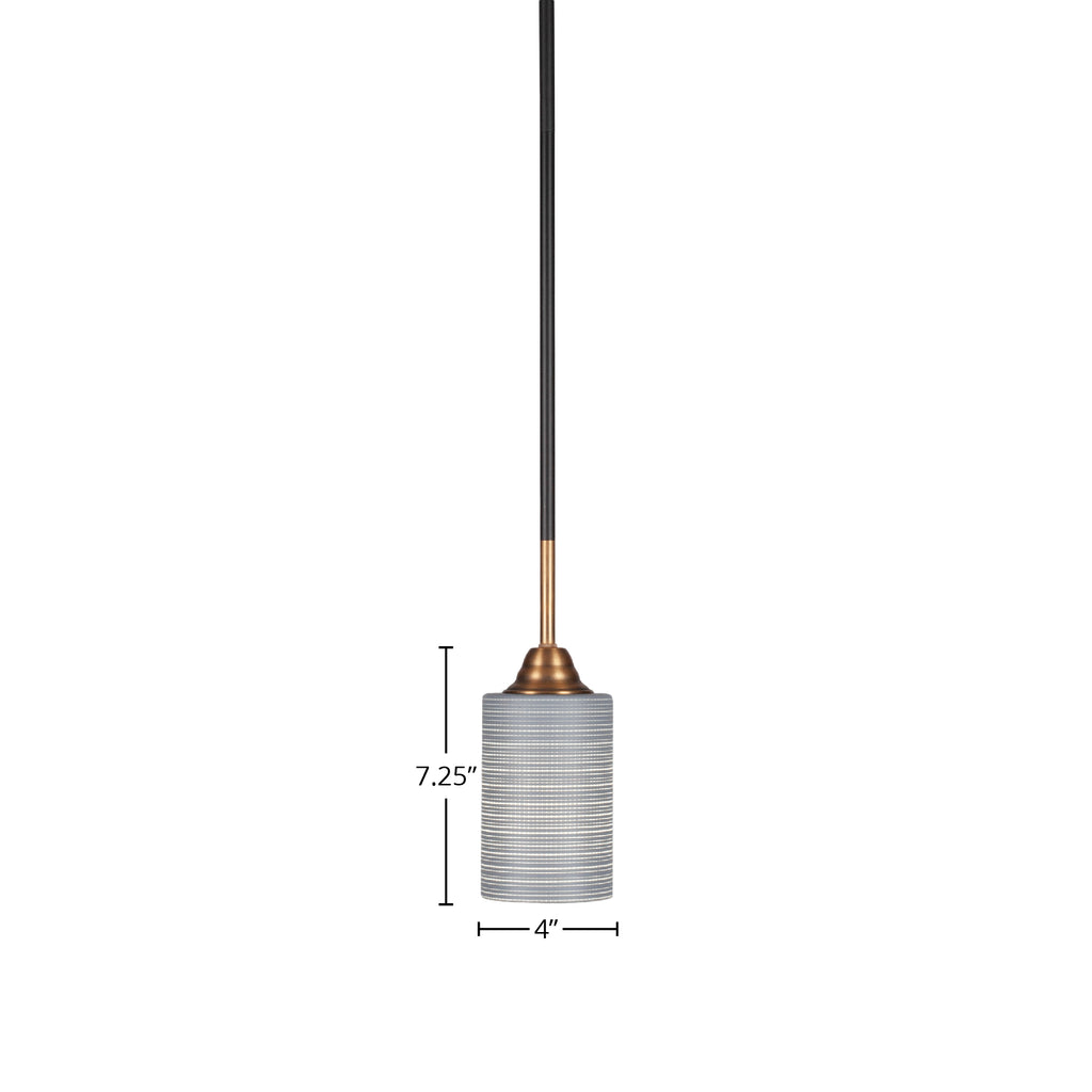 Paramount One Light Mini Pendant in Matte Black & Brass with 4" Gray Matrix Shade