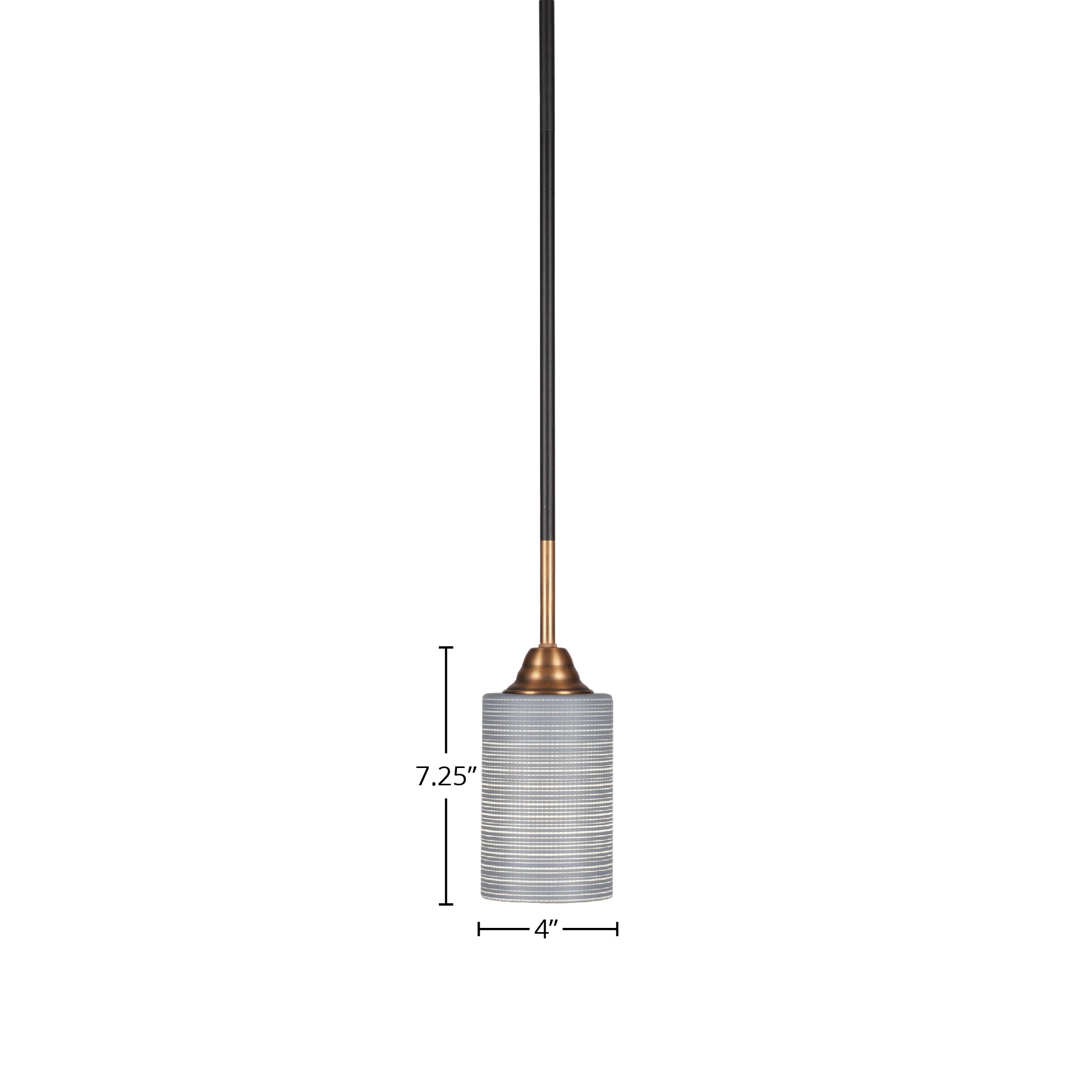 Paramount One Light Mini Pendant in Matte Black & Brass with 4" Gray Matrix Shade