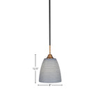 Paramount One Light Mini Pendant in Matte Black & Brass with 8" Gray Matrix Shade