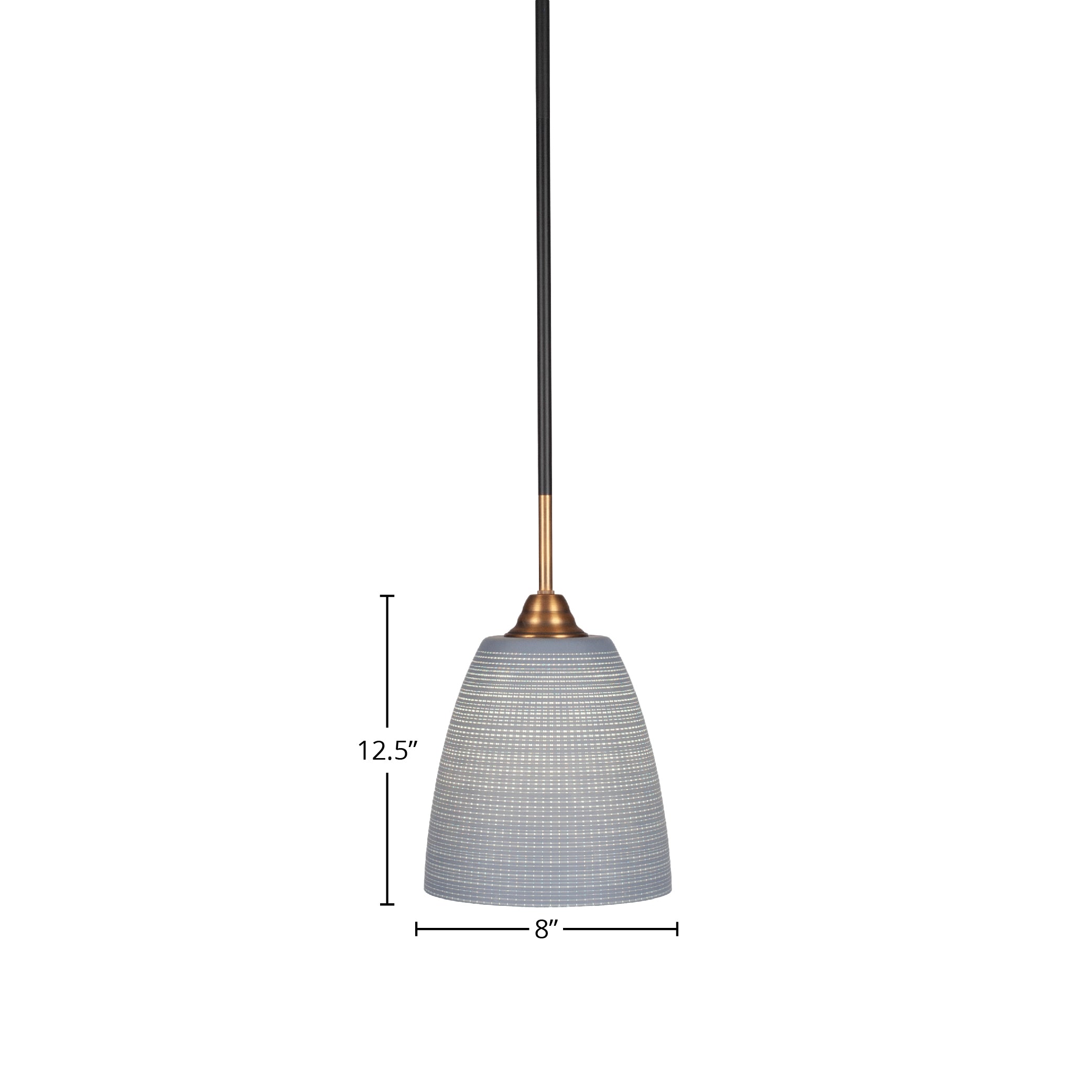 Paramount One Light Mini Pendant in Matte Black & Brass with 8" Gray Matrix Shade
