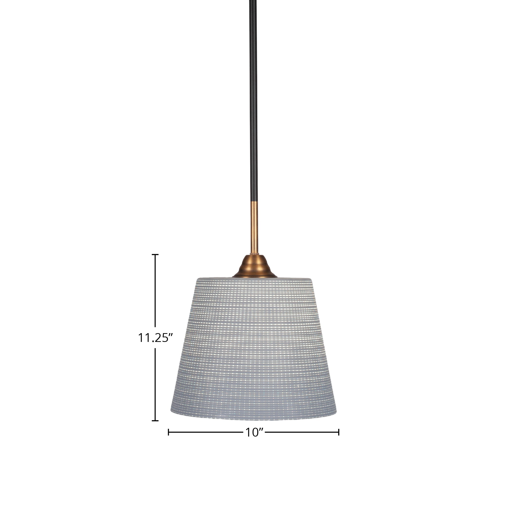Paramount One Light Pendant in Matte Black & Brass with 10" Gray Matrix Shade