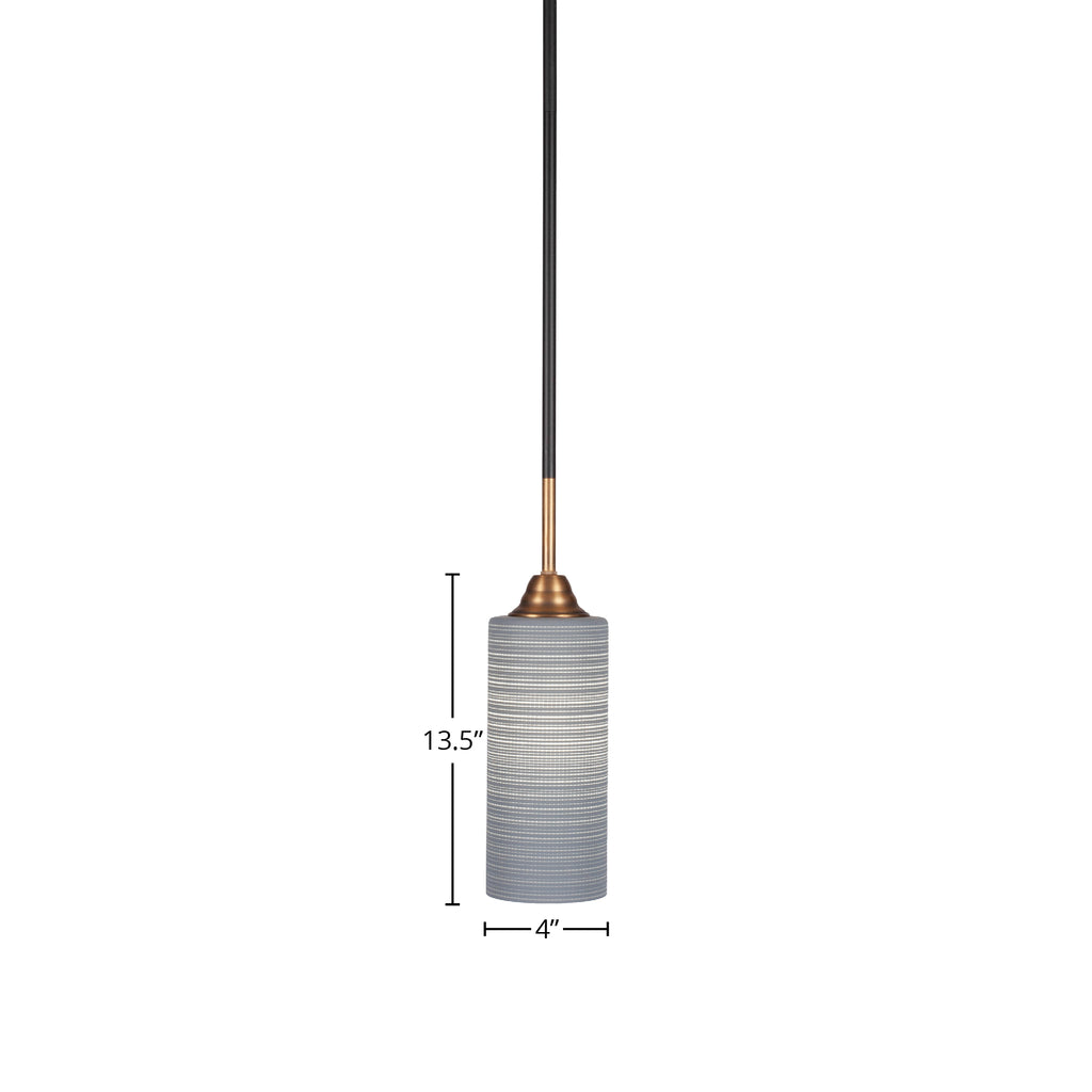 Paramount One Light Mini Pendant in Matte Black & Brass with 4" Gray Matrix Shade