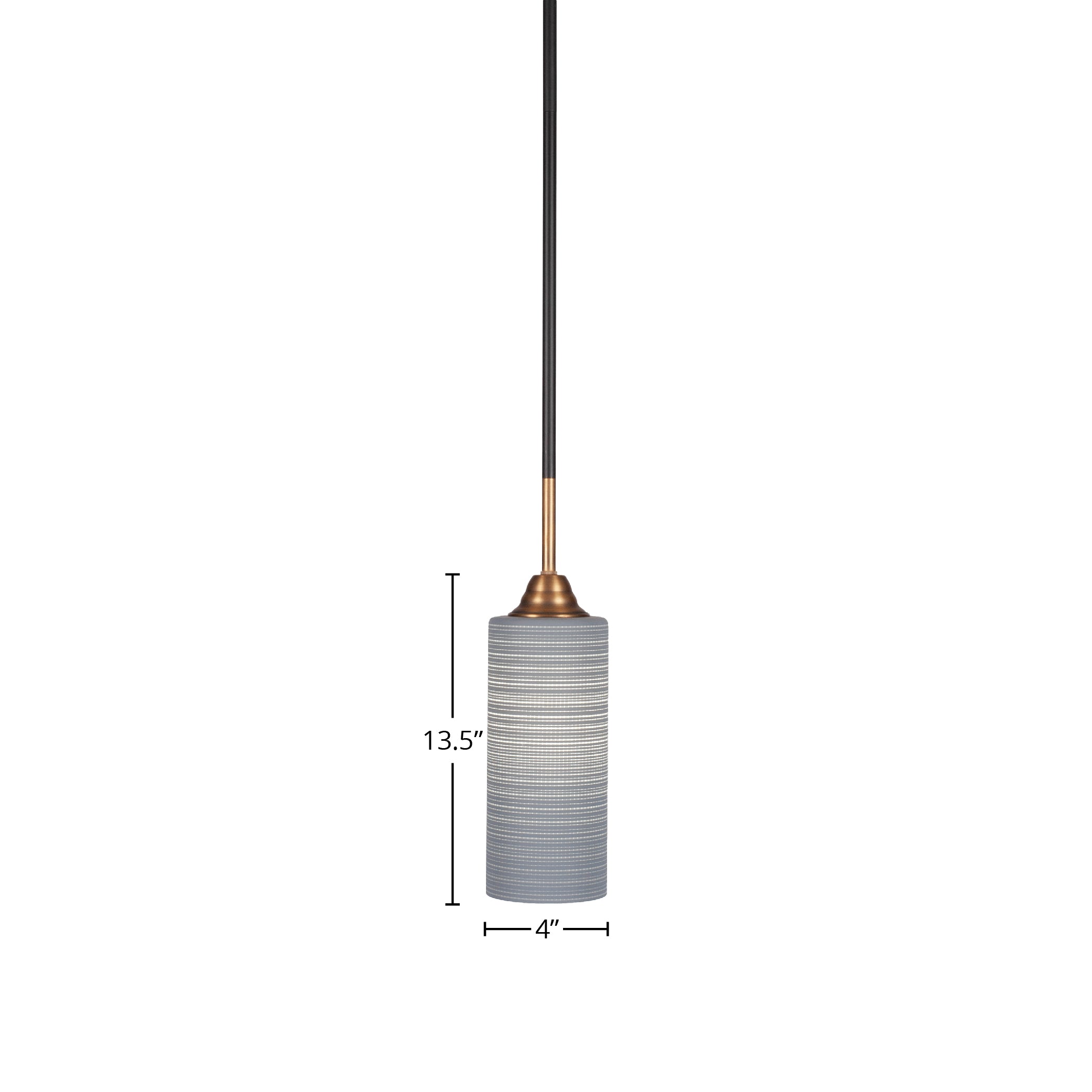 Paramount One Light Mini Pendant in Matte Black & Brass with 4" Gray Matrix Shade