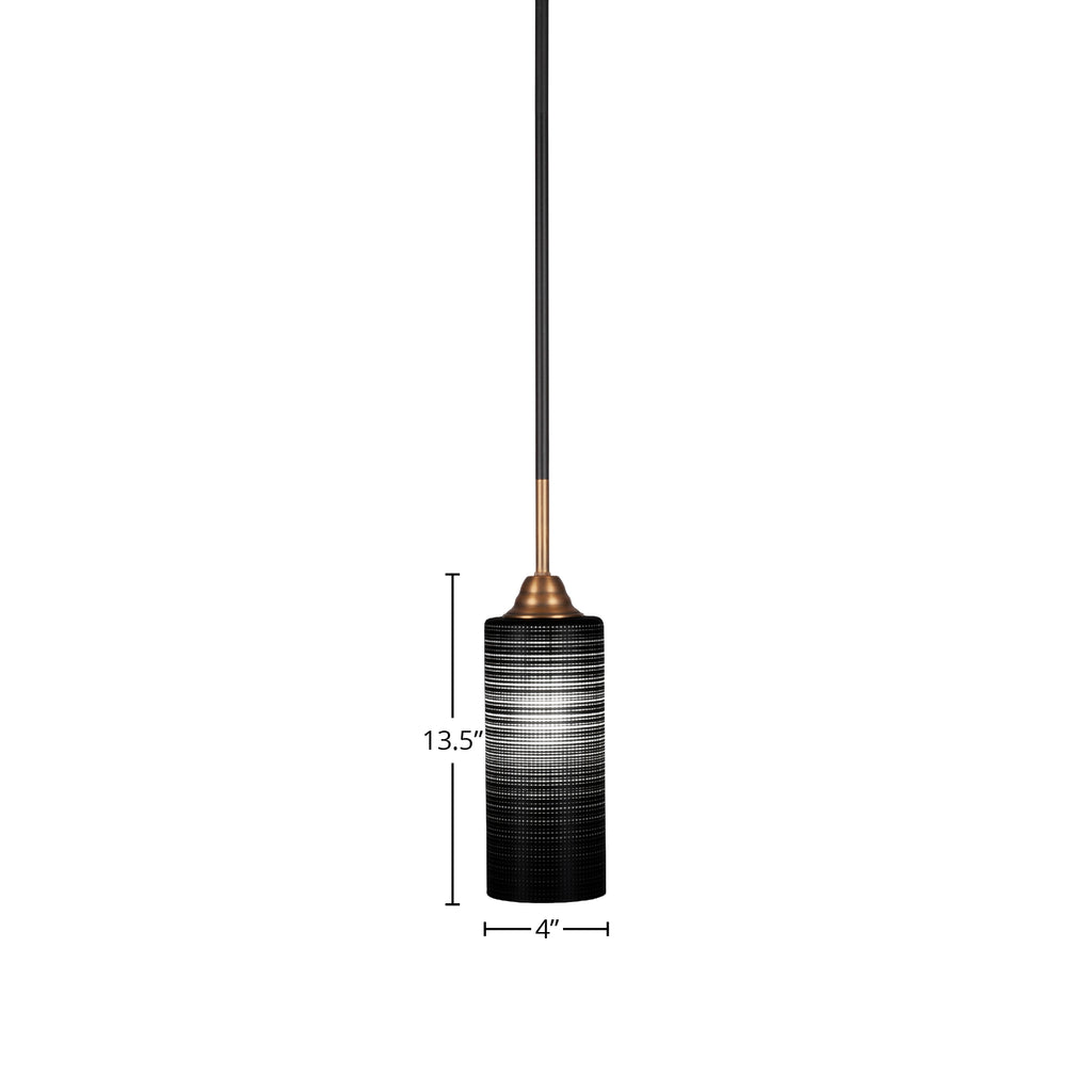 Paramount One Light Mini Pendant in Matte Black & Brass with 4" Black Matrix Shade