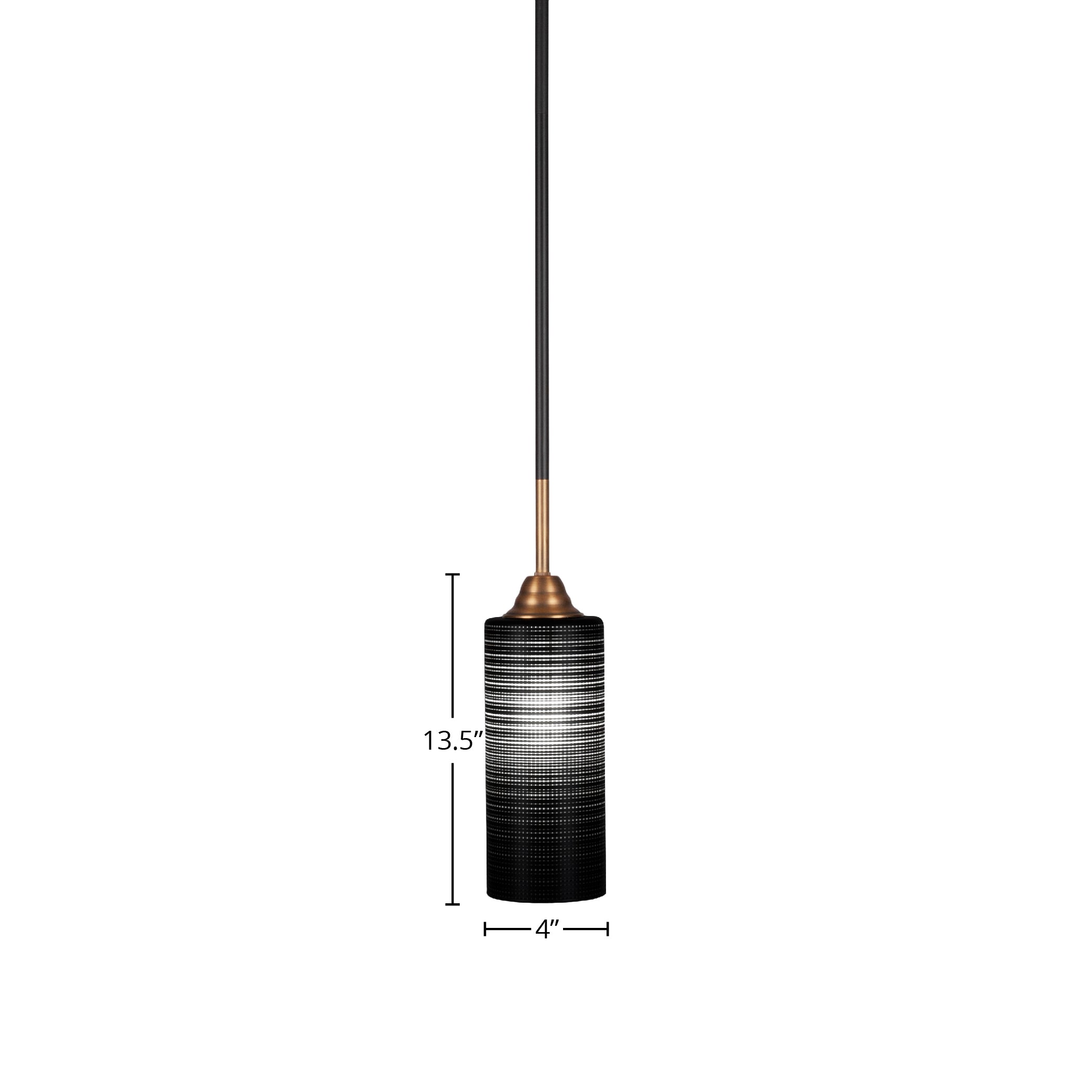 Paramount One Light Mini Pendant in Matte Black & Brass with 4" Black Matrix Shade